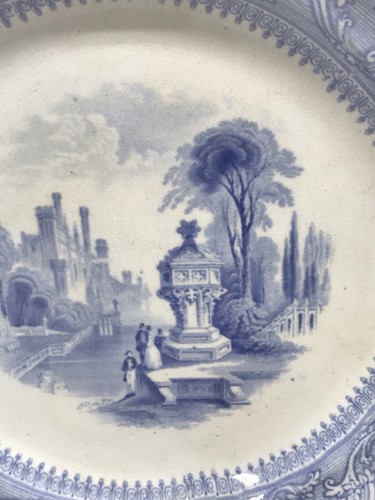 Antique E. CHALLINOR Blue Transferware Plate Ardennes c1850