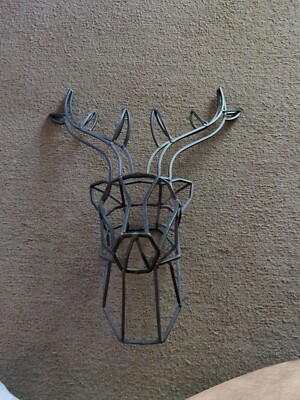 Wrought Iron 3-D Deer Stag Head Antlers Wall Hanging Art 20''  Tall Black Metal