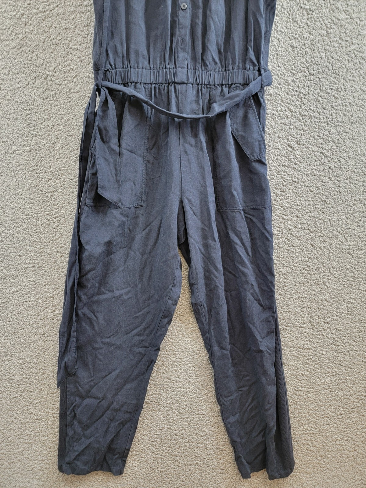 Splendid Colette Belted Jumpsuit Women's M Navy Round Neck Button Front Pull On - Picture 5 of 19