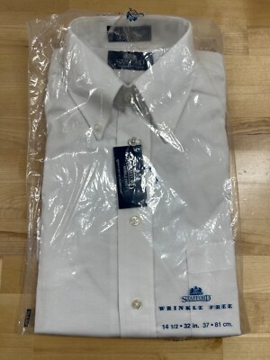 STAFFORD WRINKLE-FREE OXFORD MEN'S LONG SLEEVE DRESS SHIRT - 14 1/2 X 32 - WHITE