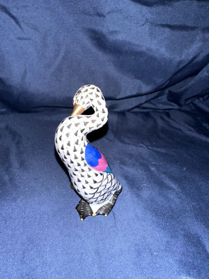 Herend Black Fishnet Goose With Golden Egg Figurine Collectible RARE