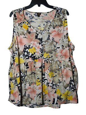 Lee Womens Floral Babydoll Tank Top Plus Size 2X Boho Y2K Flowy Summer Blouse