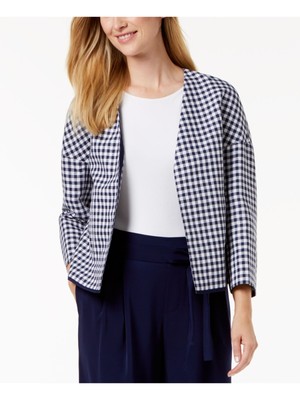 

ANNE KLEIN Женский темно-синий блейзер без воротника в клетку, Navy, 10677382