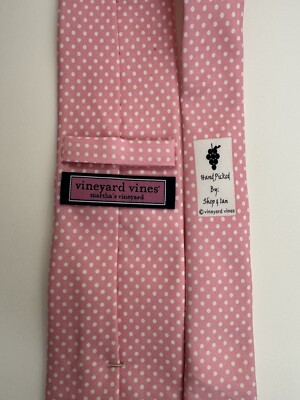 Vineyard Vines - 100% Silk - Pink White Polka Dots Tie