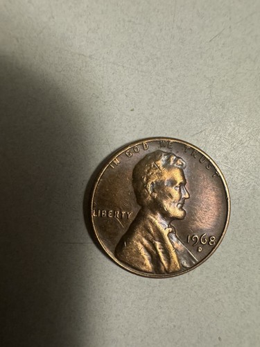 1968 D Lincoln Penny with Error on Top Rim & 