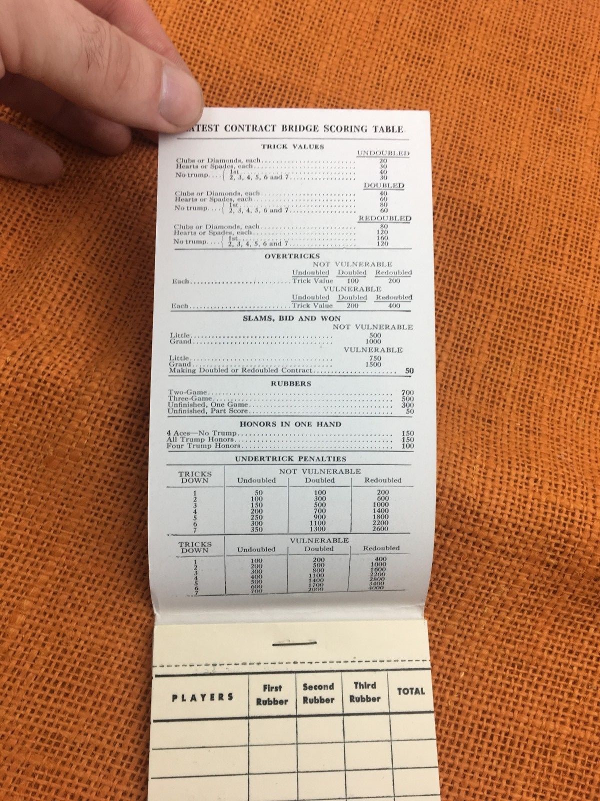 vintage SASKATOON SASK King George Hotel advertising BRIDGE CARD SCORE PAD note