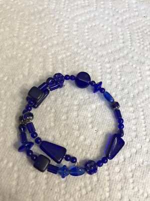  Hand Crafted Bracelet Blue Glass Beads Jewelry  BP-41