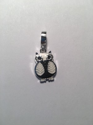 1 pc Silver European BLACK & WHITE OWL Charm Crystal Spacer Beads -C711