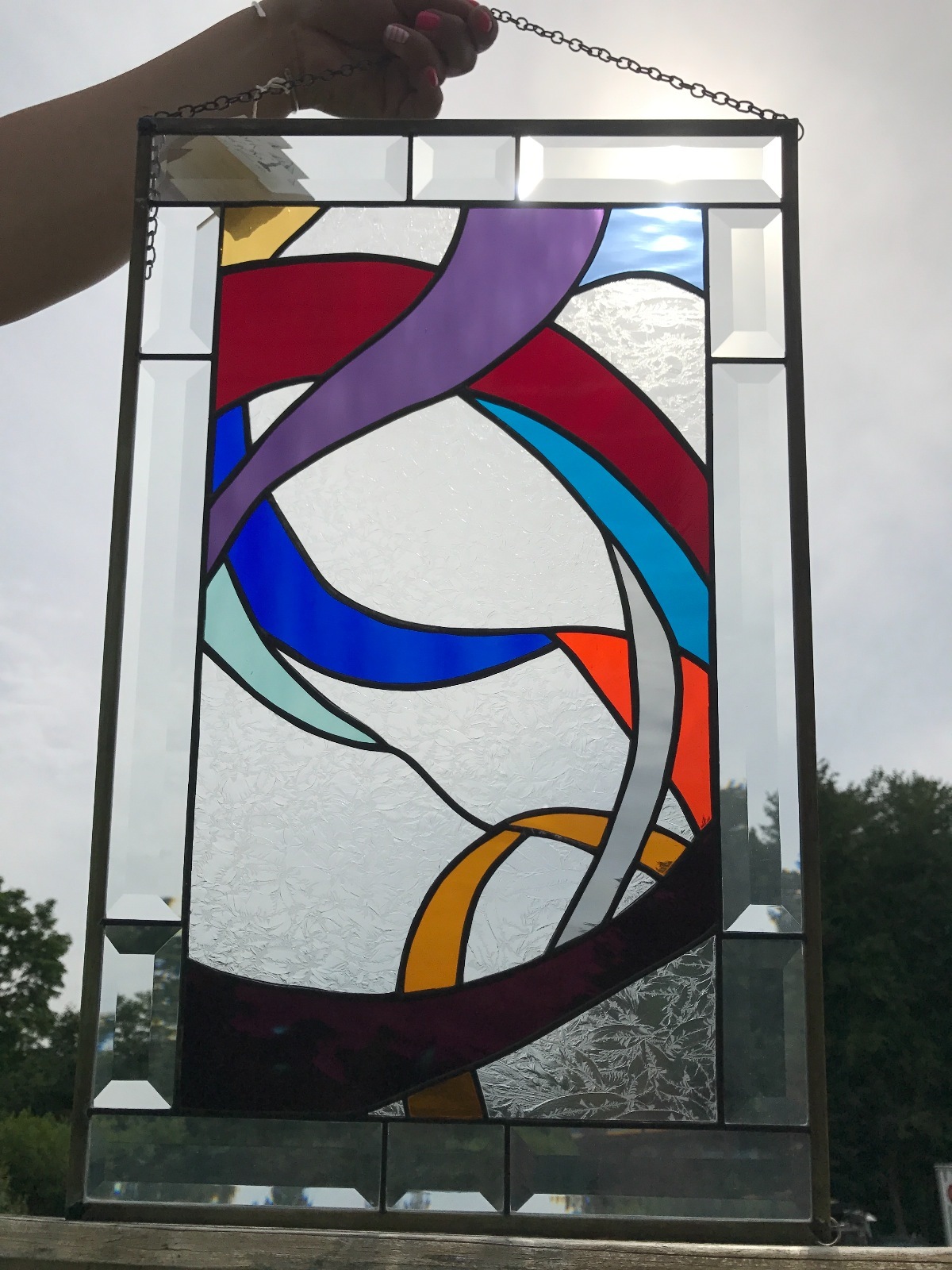 Flowing Ribbons Stained Glass Panel Handmade in the USA