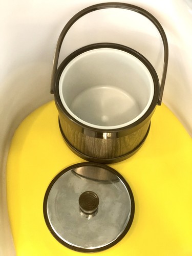 Vintage MCM Atapco Large Ice Bucket with Handles - Wood Grain Pattern