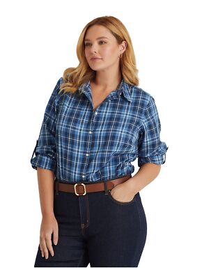 

LAUREN RALPH LAUREN Женский темно-синий топ с отложным воротником на пуговицах плюс, Navy