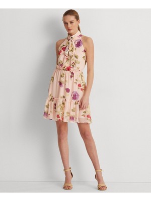 

Женское розовое платье RALPH LAUREN с эластичной талией и подкладкой без рукавов с расклешенной юбкой, Розовый