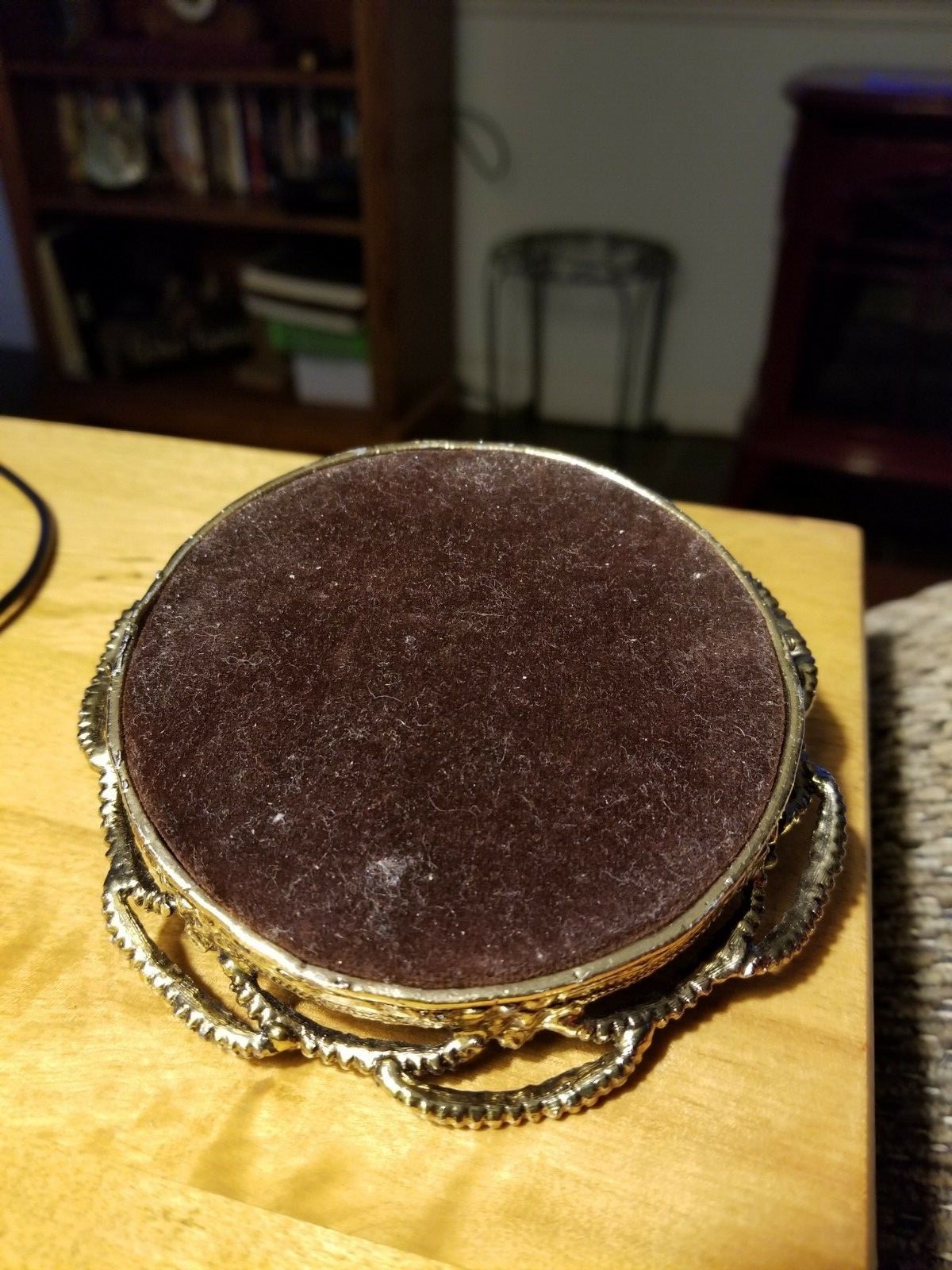 Vintage Cherub Pin Cushion Gold Tone Green Velvet Sewing