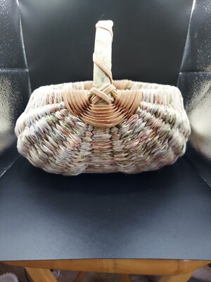 Unique Small Vintage Reed And Fabric Woven Egg Gathering Basket