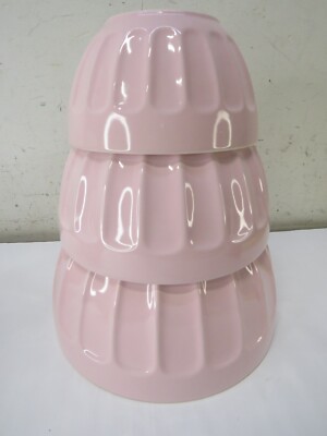 New Vintage WILLIAMS-SONOMA - Set of 3 RIBBED CERAMIC Pink Mixing nesting Bowls