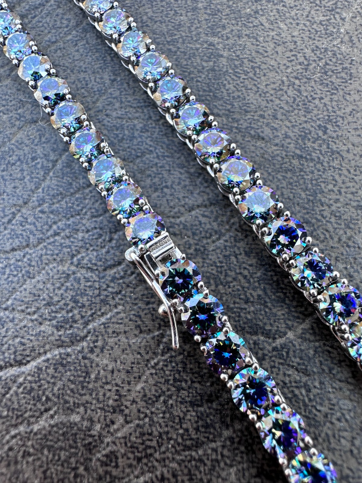 Pre-owned Silver Real Blue Moissanite 5mm Tennis Chain 925  Iced Necklace Pass Diamond Test