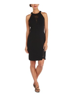 

NIGHTWAY Черное женское коктейльное платье-футляр выше колена без рукавов с лямкой на шее, Черный