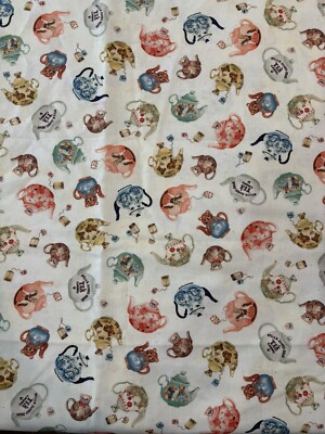 Bear Necessitea Much Loved Bear Micheal Miller Tea Cup Fabric 2/3 Yard X 44  W