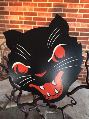 Vintage Style Beistle Angry Cat,Fangs, Red Eyes Halloween Diecut Decoration, 6''
