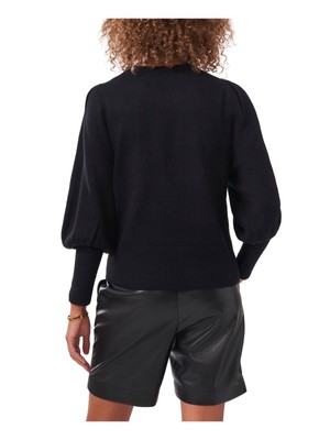 

VINCE CAMUTO Женский черный плиссированный свитер с круглым вырезом в рубчик с рукавами-фонариками