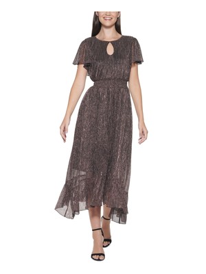 

KENSIE Женское коричневое платье миди с расклешенными рукавами и коричневой подкладкой на спине с рукавами-крылышками, Коричневый