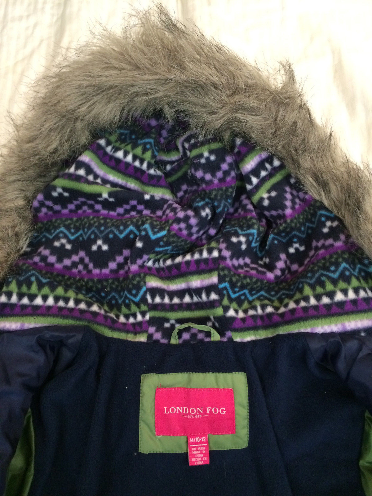 London Fog Girls Size M (10/12) Hooded Green Puff Jacket