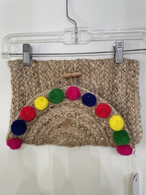 NWT America & Beyond Beach Jute Pom Pom Clutch