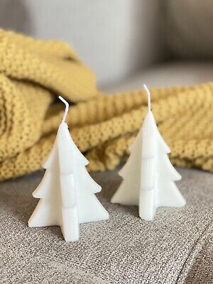Christmas Tree Shaped Candles, Set Of 2, Christmas Decor, Soy Wax, White, Unique