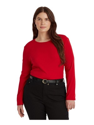 

RALPH LAUREN Женский красный топ с круглым вырезом и длинными рукавами, плюс