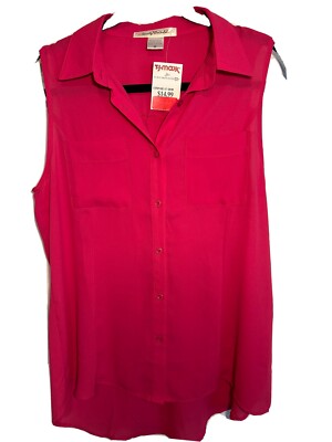 NEW Sweetly Wonderful Women s Sleeveless Pink Top Size Medium Collar Button Up