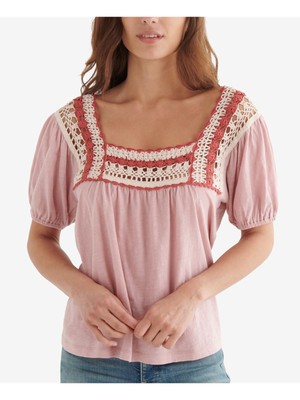 

LUCKY BRAND Женский розовый топ с короткими рукавами и квадратным вырезом