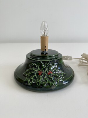 VTG Ceramic Christmas Tree Base Only Replacement Green Holly Red Berry /rw