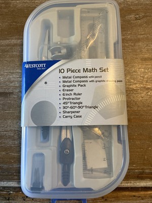 School Supplies Westcott 10 Pc Math Set Compass Protractor Ruler Triangle New