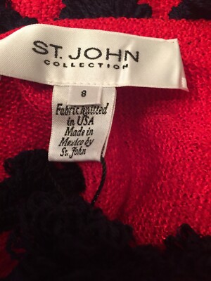 Pre-owned St John Knit Dress Suit Size 8 Red & Navy Hemp Fabric