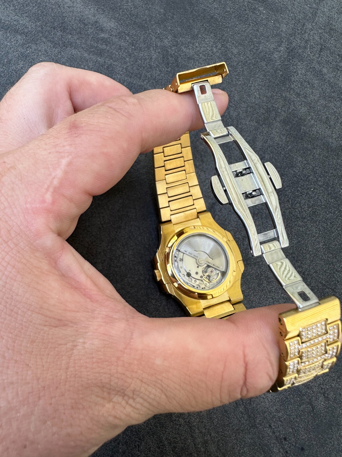 Pre-owned Real Mens Baguette 14k Gold  Moissanite Watch Iced Automatic Movement Hiphop