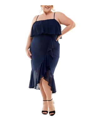 CITY STUDIO Womens Navy Adjustable Hi Lo Asymmetrical Hem Dress Plus 16W