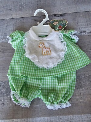 Vtg Cabbage Patch Kids Doll Green Gingham Dress Bloomers & Bib Clothes New