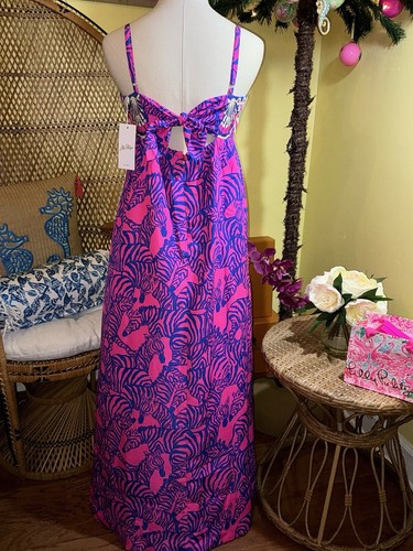 Pre-owned Lilly Pulitzer Bernadetta Maxi Dress Passion Fruit Pink Wild Nights Size 6