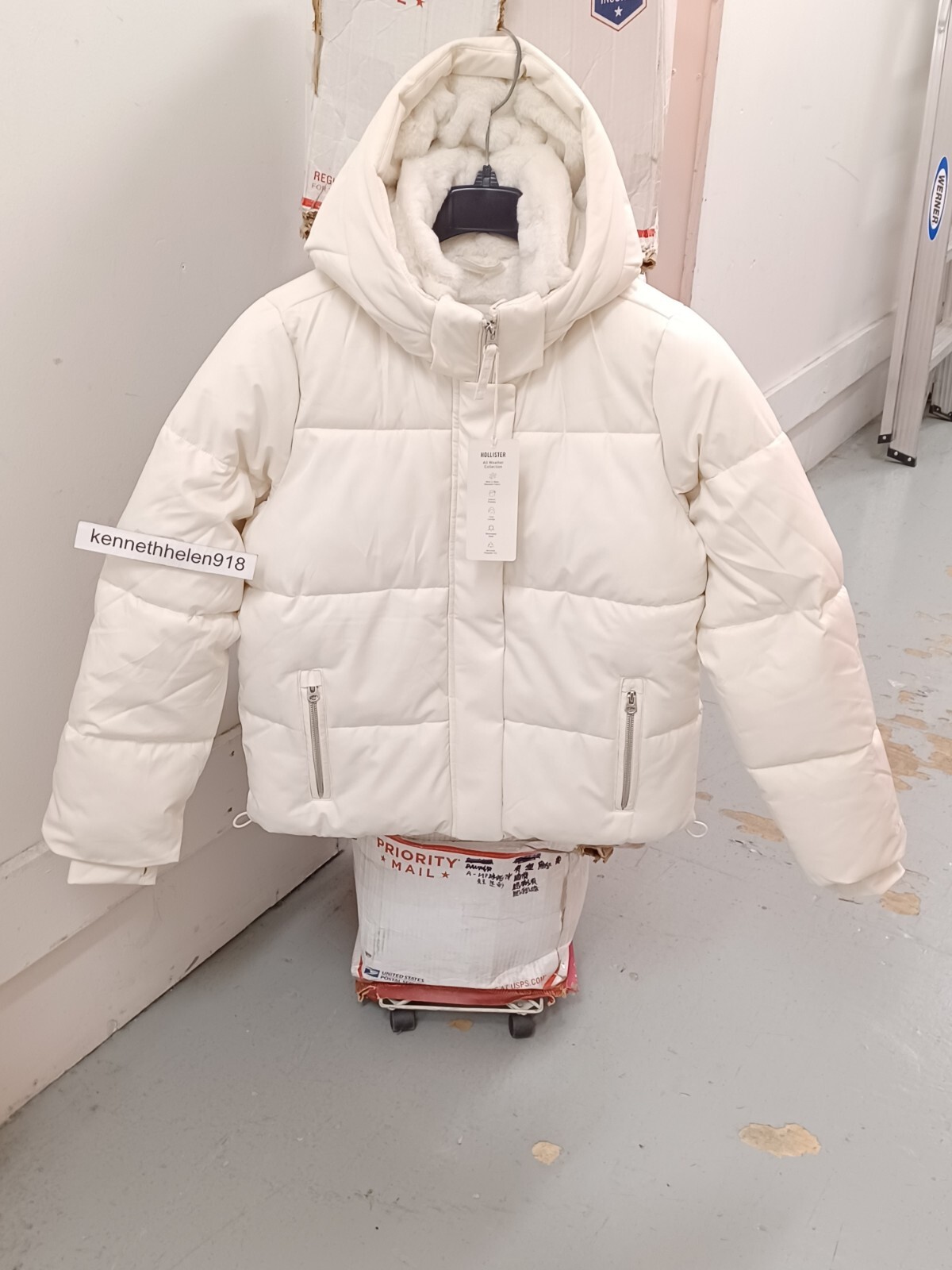 white hollister coat