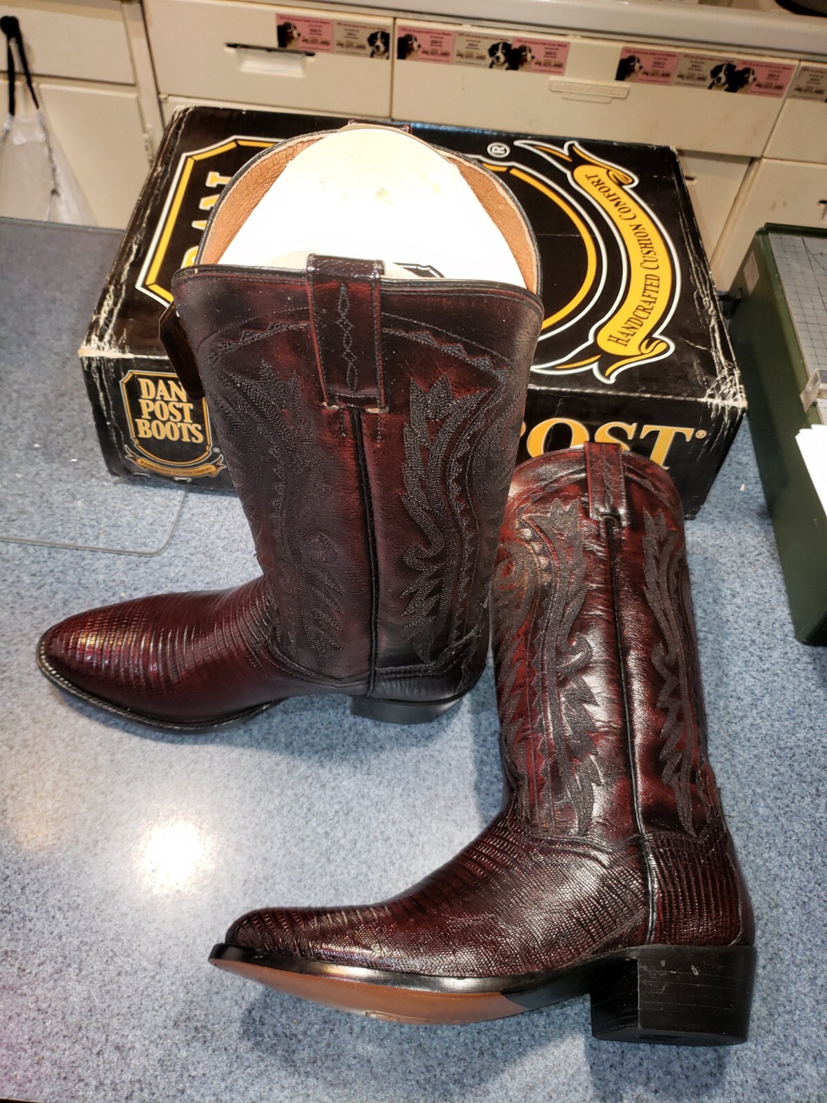 Pre-owned Dan Post Boots Black Cherry Teju Lizard Dp2352r 7.5d