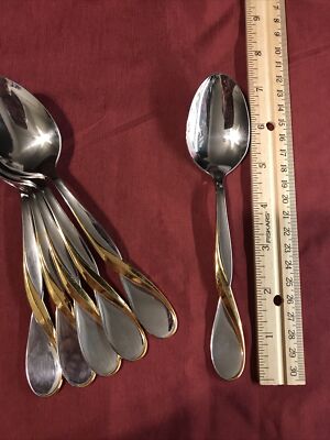 Golden Aquarius Oneida Stainless Steel Teaspoon Heirloom 6 Available Gorgeous