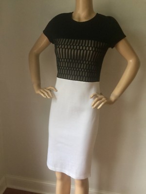 Pre-owned St John Knit Dress Sz 10 Black Caviar & White Color Block Milano Knit Wool