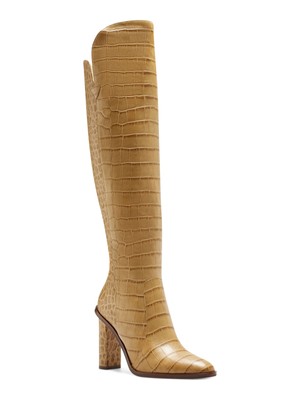 

VINCE CAMUTO Женские бежевые кожаные сапоги выше колена под крокодила Palley на каблуке 8,5 м, Бежевый, VC-PALLEY