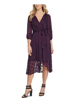 

DKNY Женское фиолетовое прозрачное вечернее платье миди с рукавами 3/4 и V-образным вырезом с искусственным запахом. Размер, Фиолетовый