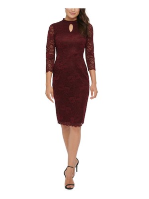 Женское облегающее платье KENSIE Womens бордового цвета с рукавом 3/4 на подкладке длиной до колена 0