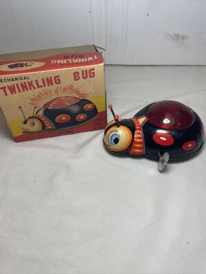 Vintage Kanto Toys Mechanical Twinkling Lady Bug Tin Wind Up Japan No. 1220