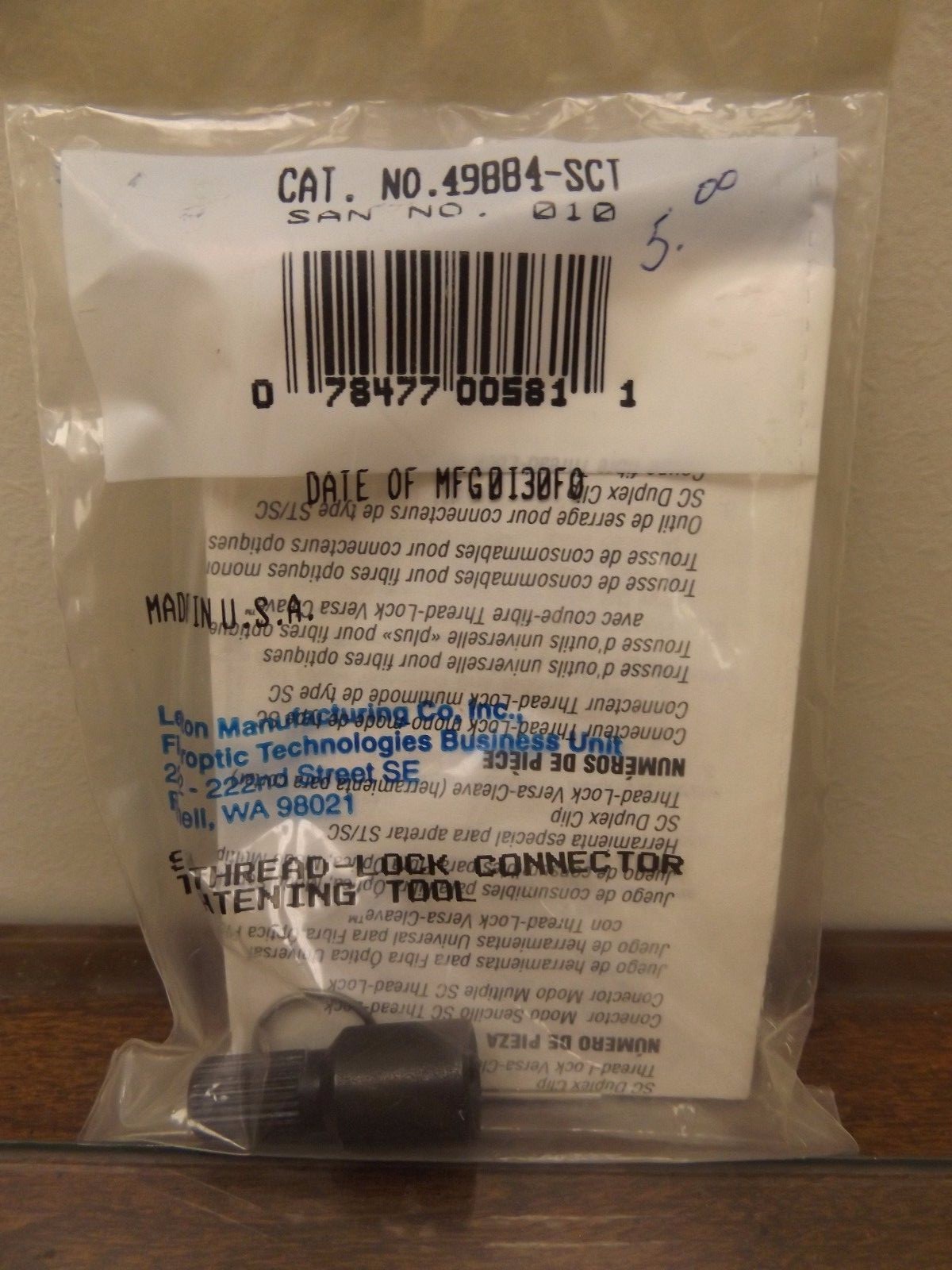 THREAD-LOCK CONNECTOR TIGHTENING Tool Fiberoptic Technologies ECH # 49884-SCT