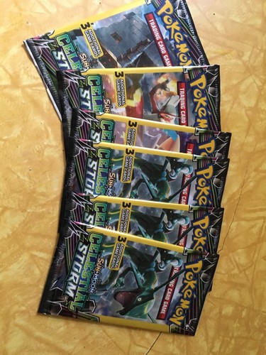 Pokemon sun and moon celestial storm 6 pack lot unopened 18 cards in all!!!!!.