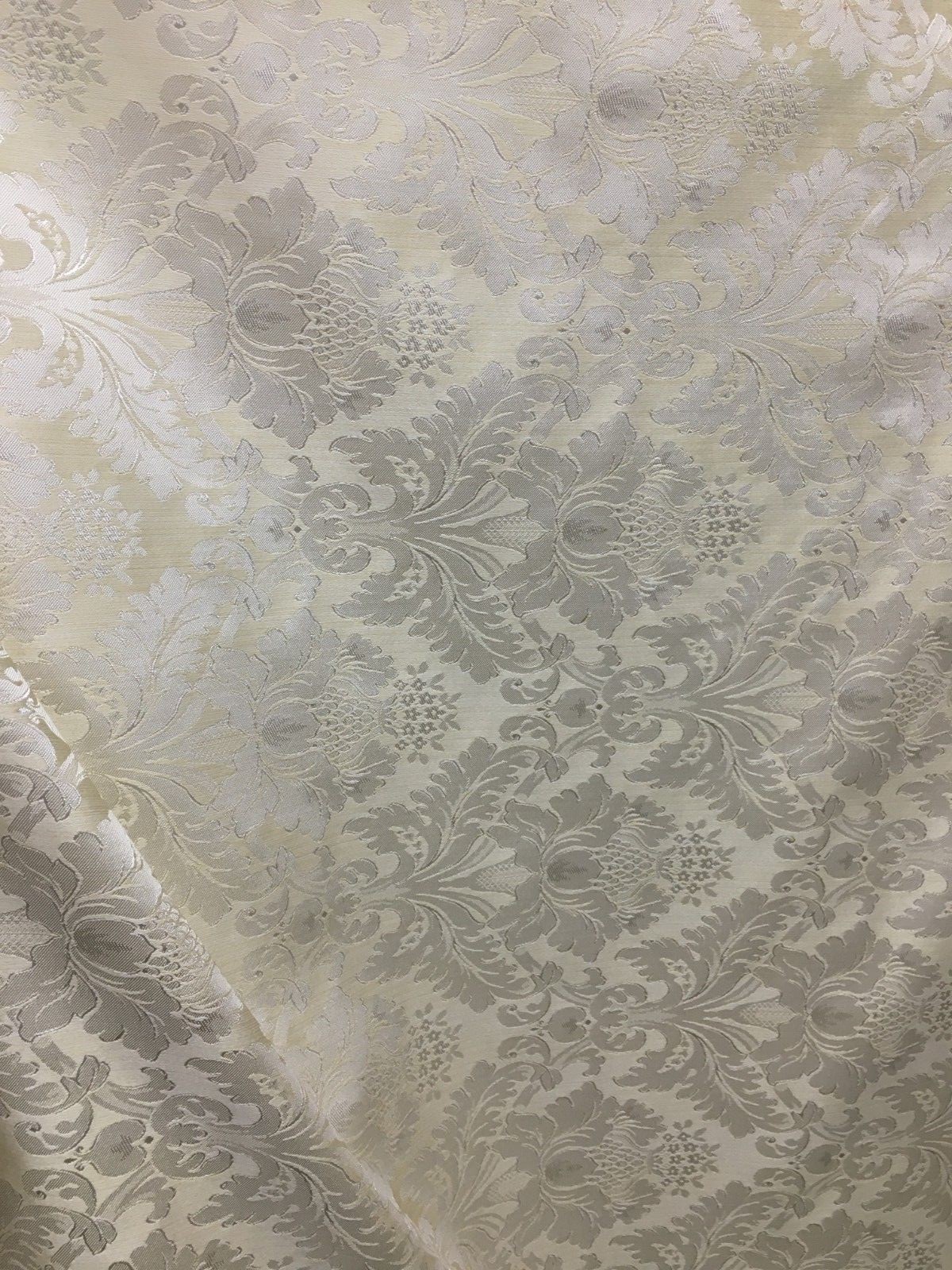 IVORY Damask Jacquard Brocade Flower Floral Fabric (110 in.) Sold By The Yard