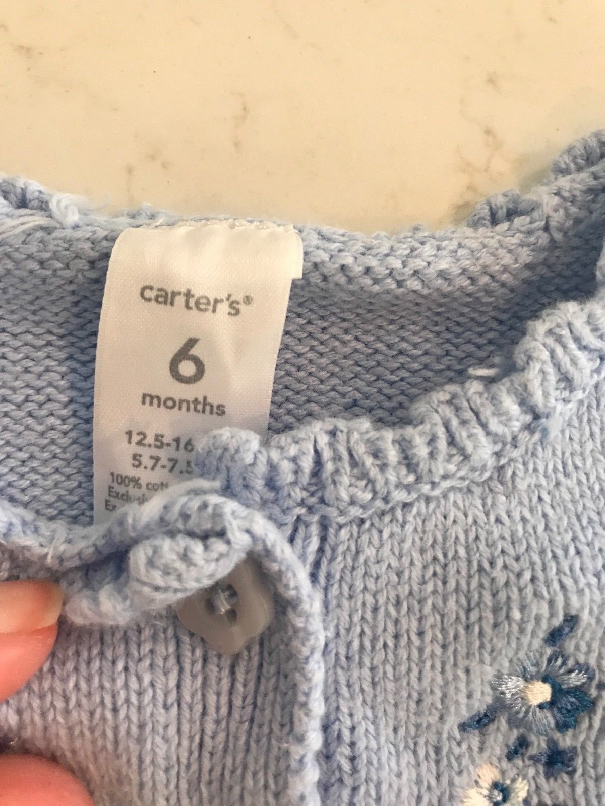Carters Girl Light Blue Embroidered Flower Cotton Cardigan Sweater Top Size 6 mo